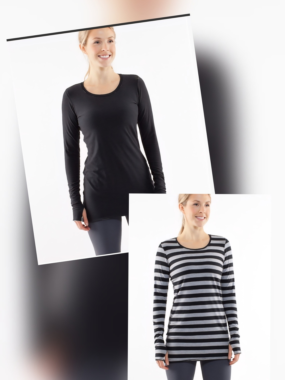 Lululemon Cabin Long Sleeve Tee II Reversible/Double Lined Black/Black/Gray Sz-6